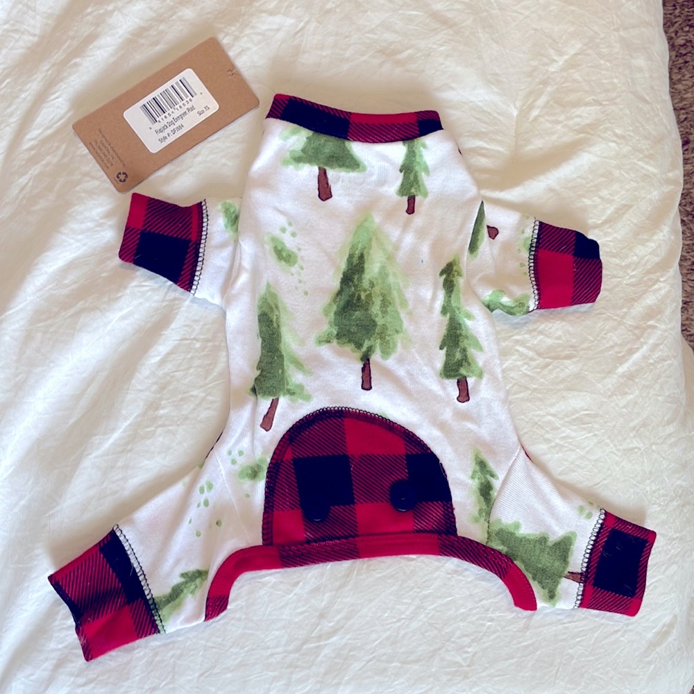 Lazy One family matching pajamas - Evergreen trees dog onsie